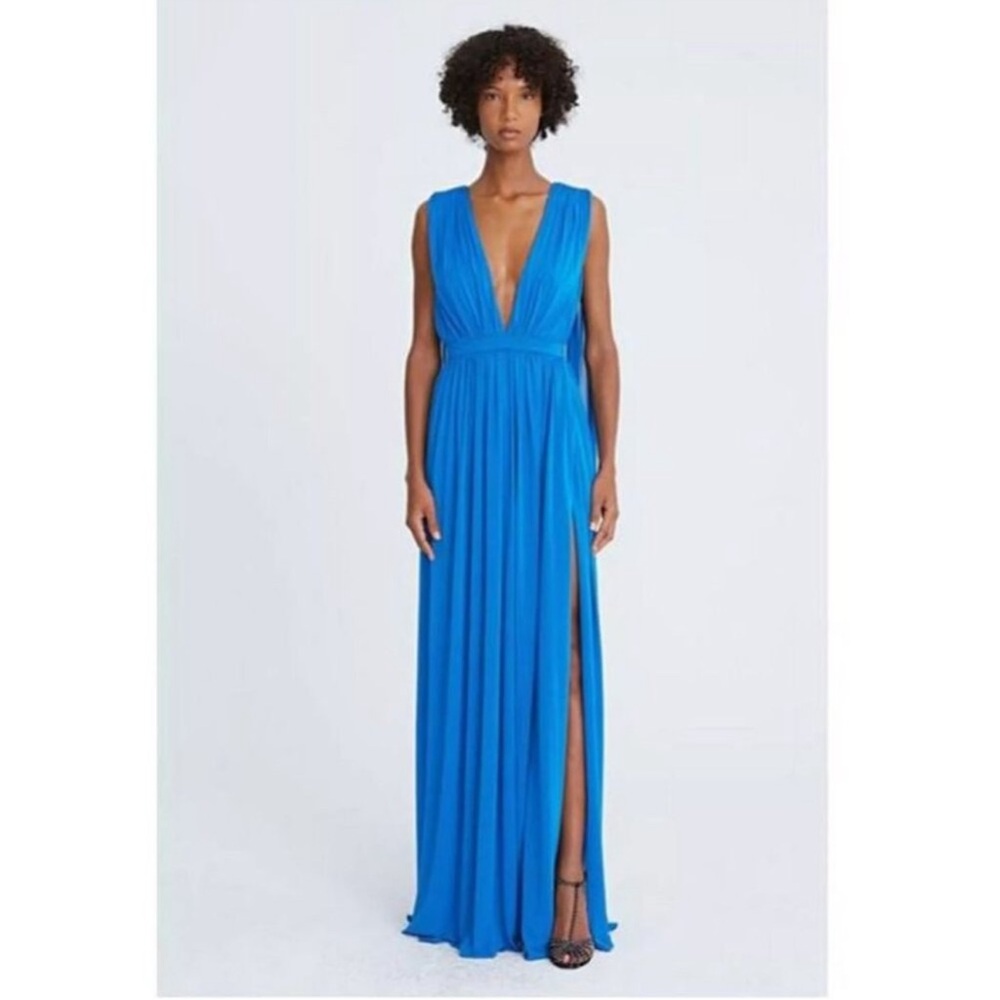 NWT Halston Heritage Ashley Azure Royal Blue Plunge Maxi Dress